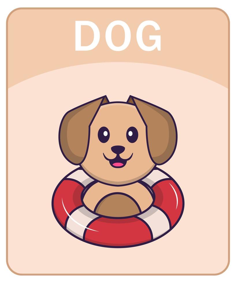 Alphabet flashcard with Cute dog cartoon character. vector