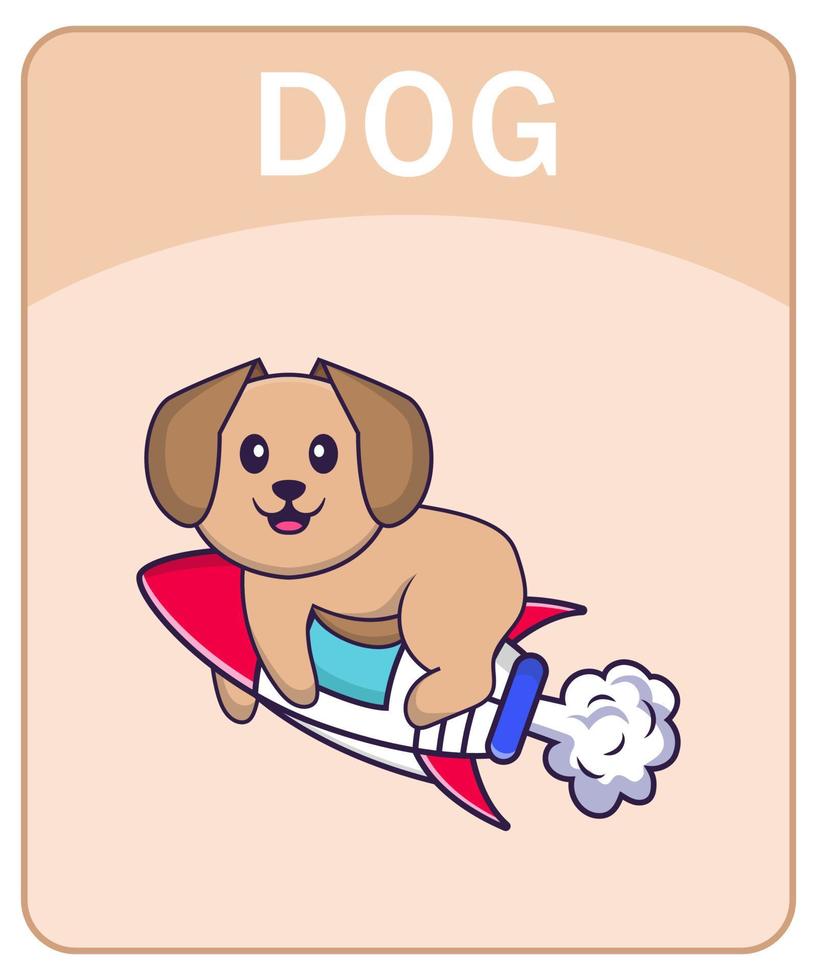 Alphabet flashcard with Cute dog cartoon character. vector