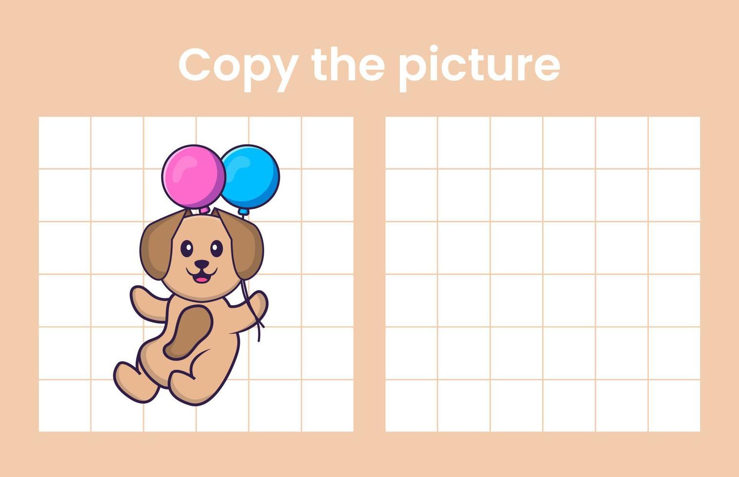 Copy the picture of a cute dog. Educational game for children. Cartoon vector illustration