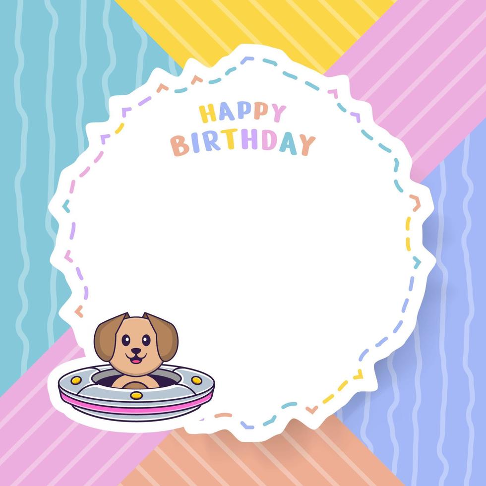 Happy Birthday greeting card with Cute dog cartoon character. Vector Illustration