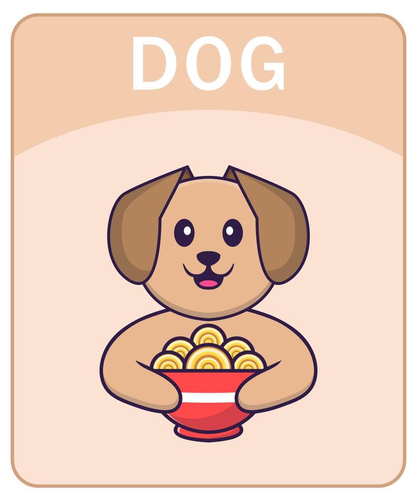 Alphabet flashcard with Cute dog cartoon character. vector