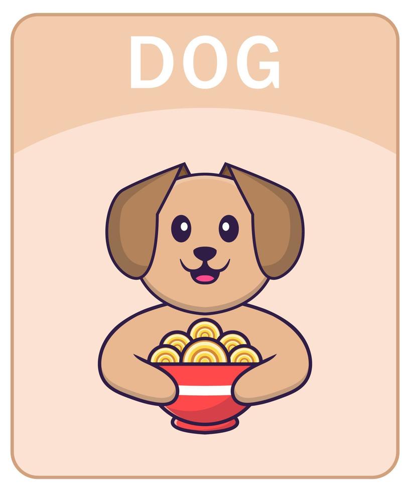 Alphabet flashcard with Cute dog cartoon character. vector