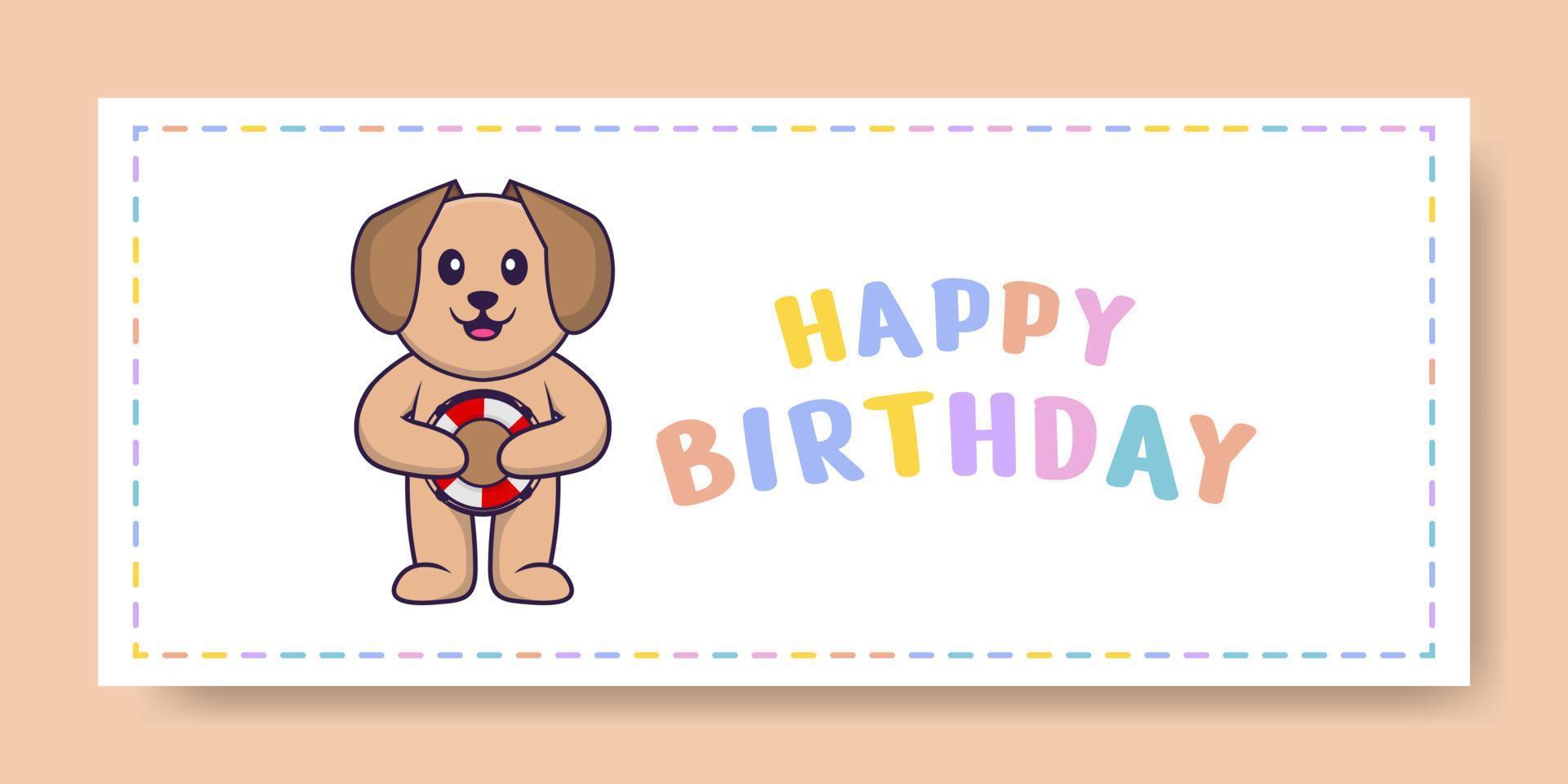 Banner de feliz cumpleaños con personaje de dibujos animados de perro lindo. ilustración vectorial vector