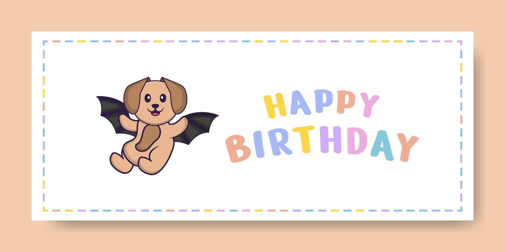 Happy Birthday banner with Cute dog cartoon character. Vector Illustration