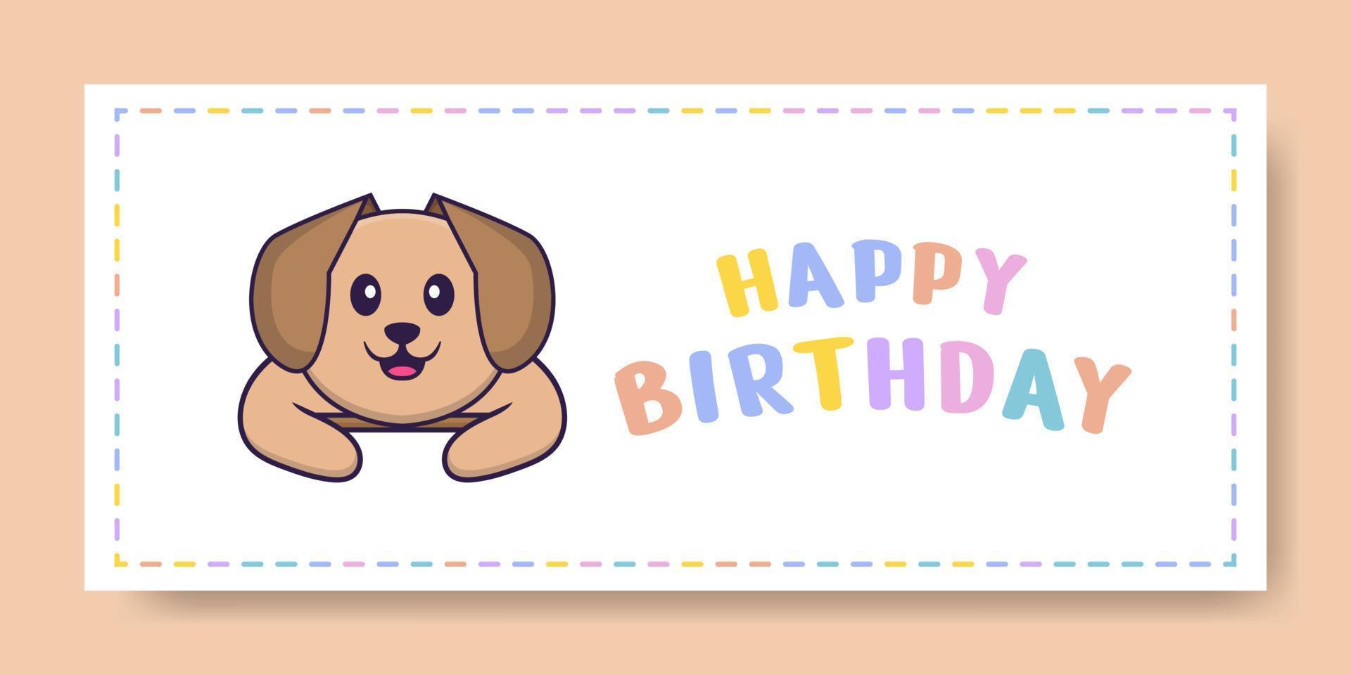 Banner de feliz cumpleaños con personaje de dibujos animados de perro lindo. ilustración vectorial vector