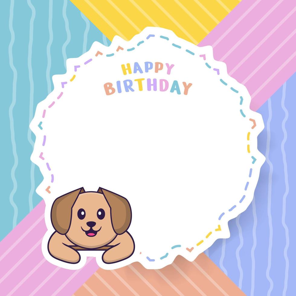 Happy Birthday greeting card with Cute dog cartoon character. Vector Illustration