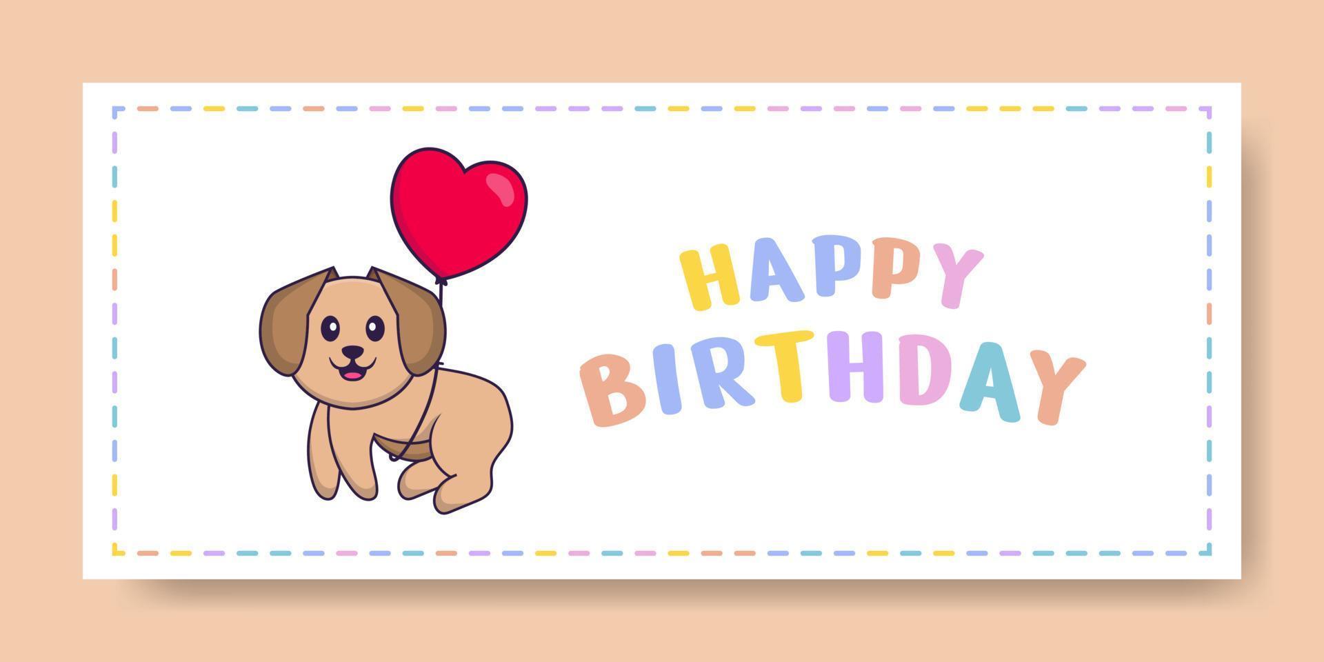 Happy Birthday banner with Cute dog cartoon character. Vector ...