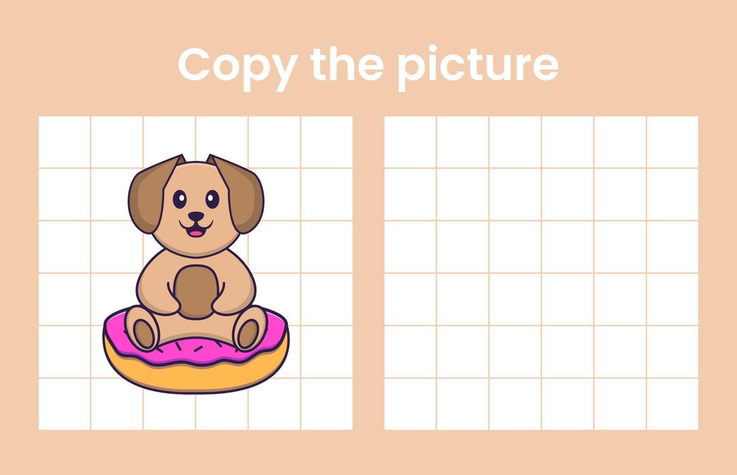 Copy the picture of a cute dog. Educational game for children. Cartoon vector illustration