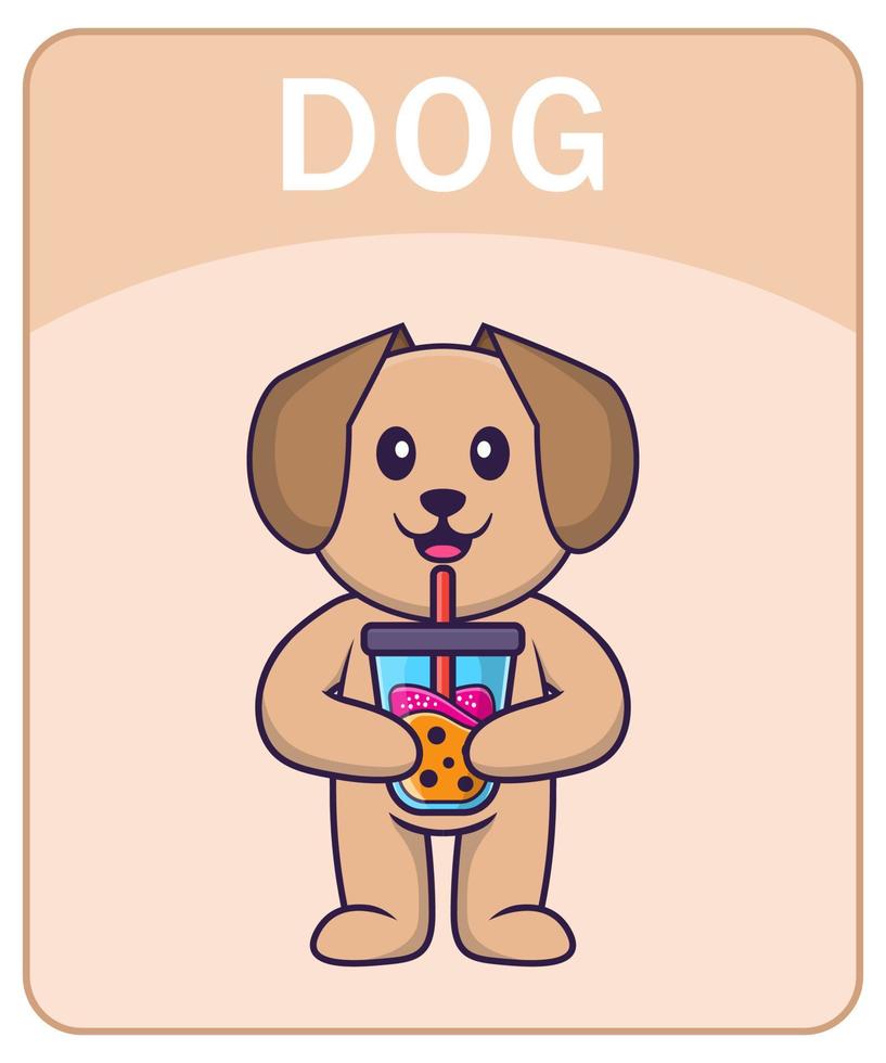 Alphabet flashcard with Cute dog cartoon character. vector