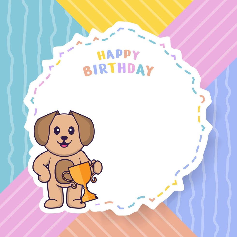 Happy Birthday greeting card with Cute dog cartoon character. Vector Illustration