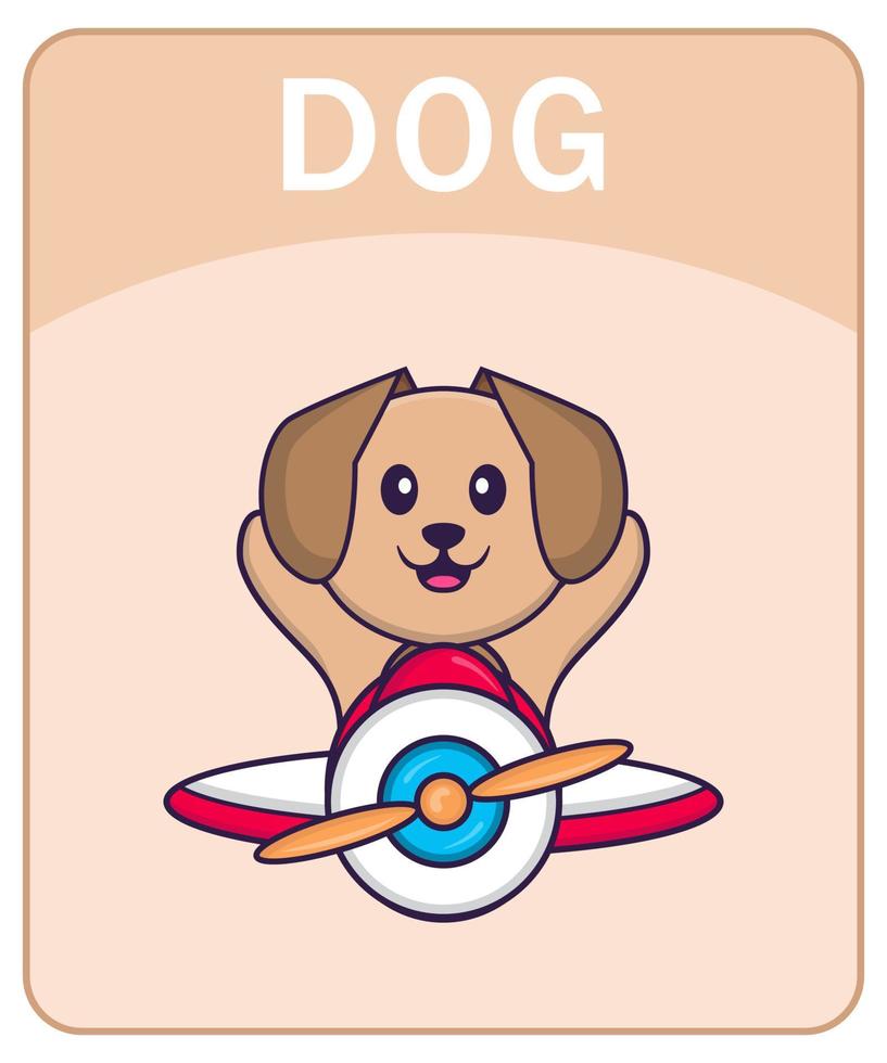 Alphabet flashcard with Cute dog cartoon character. vector