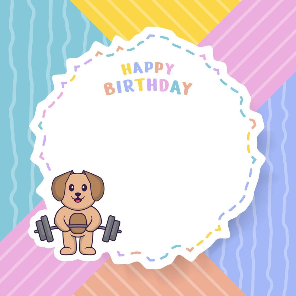 Happy Birthday greeting card with Cute dog cartoon character. Vector Illustration