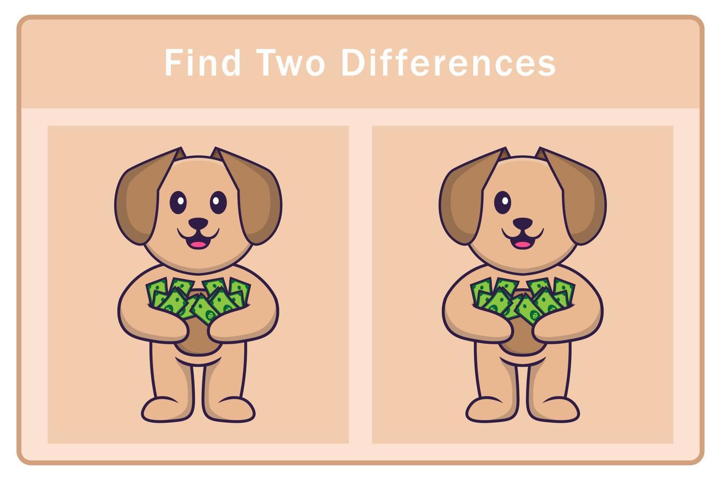 Cute dog cartoon character. Find differences. Educational game for children. Cartoon vector illustration