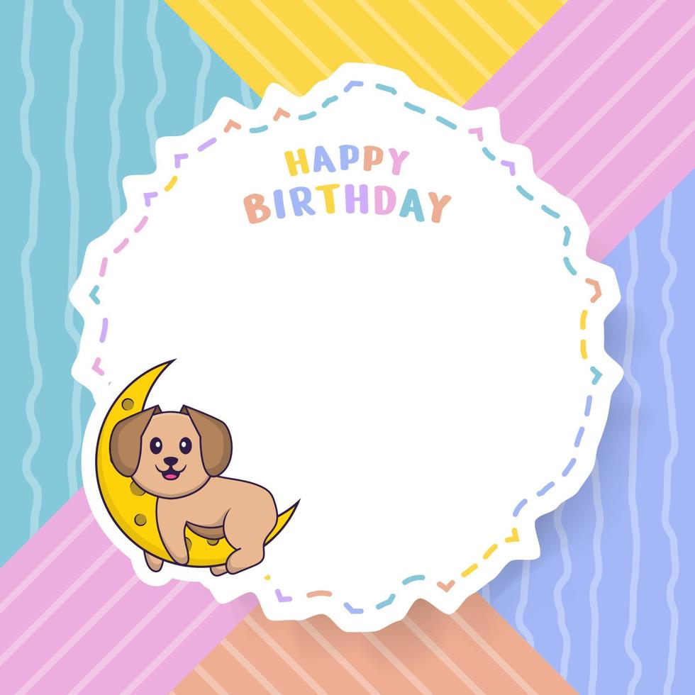 Happy Birthday greeting card with Cute dog cartoon character. Vector Illustration