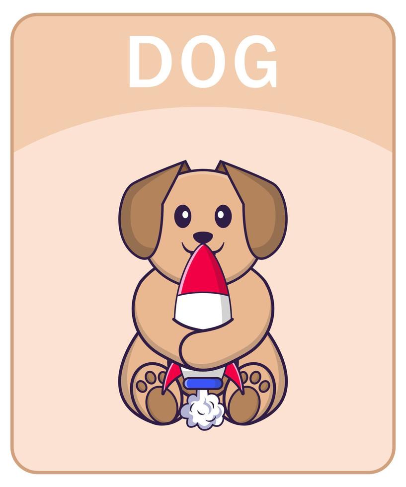Alphabet flashcard with Cute dog cartoon character. vector
