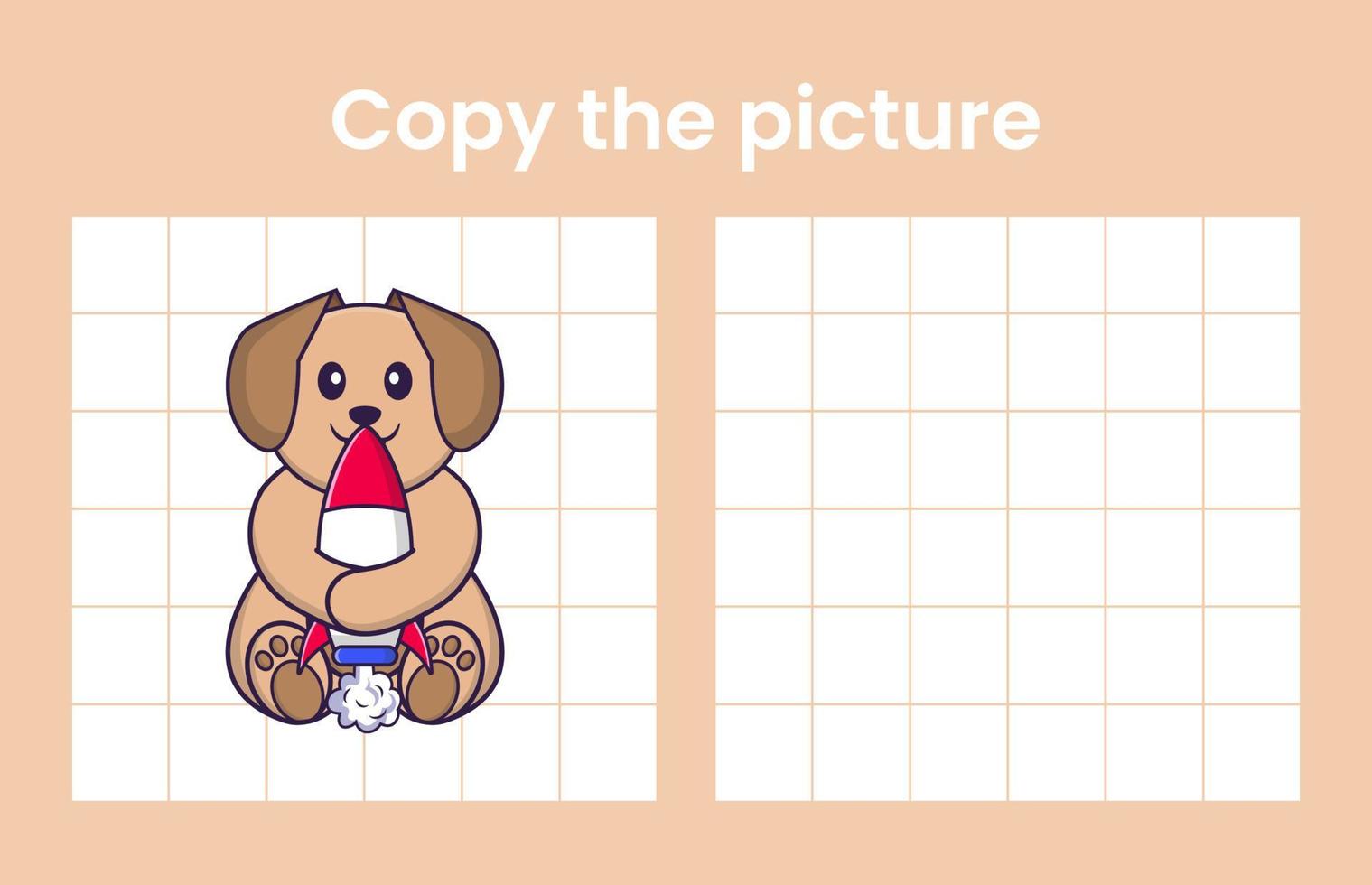 Copy the picture of a cute dog. Educational game for children. Cartoon vector illustration