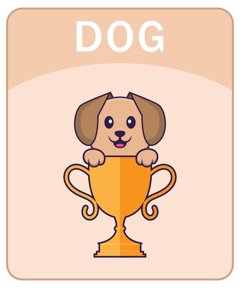 Alphabet flashcard with Cute dog cartoon character. vector