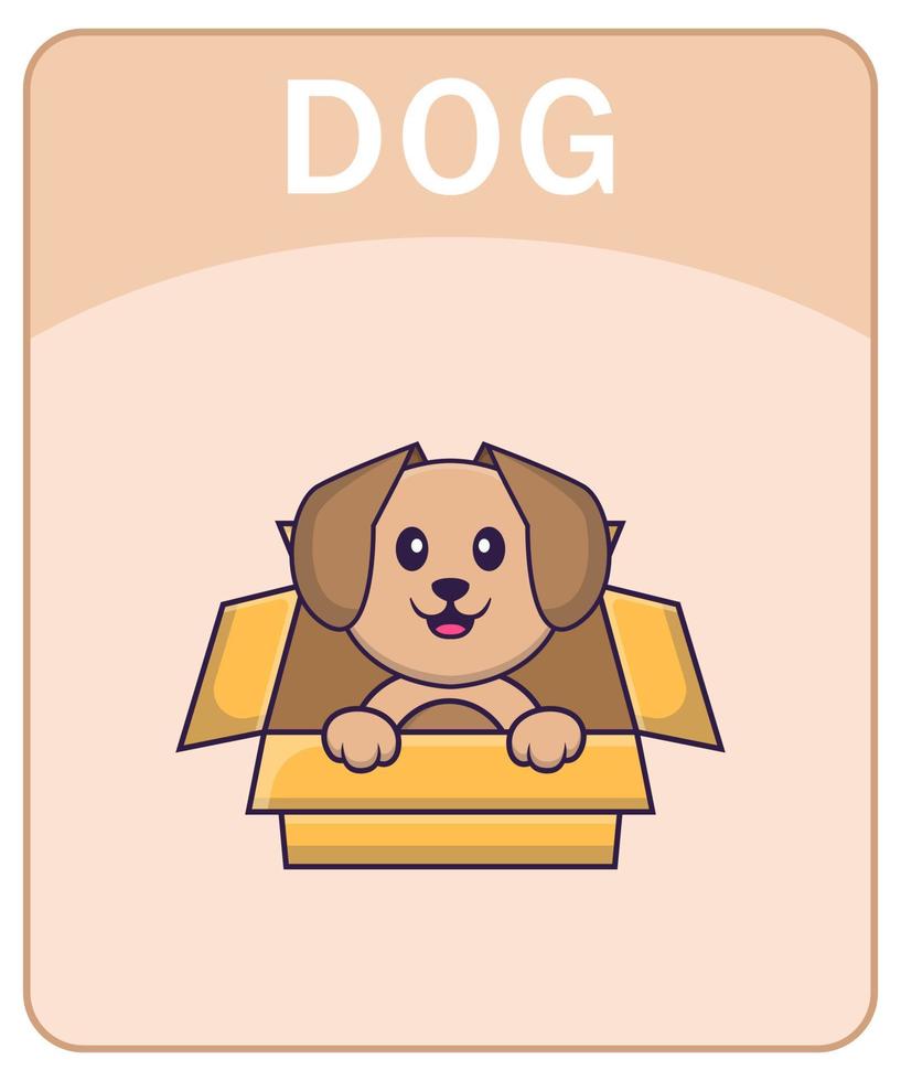 Alphabet flashcard with Cute dog cartoon character. vector