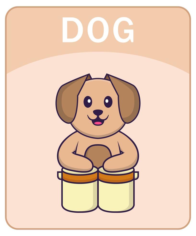 Alphabet flashcard with Cute dog cartoon character. vector