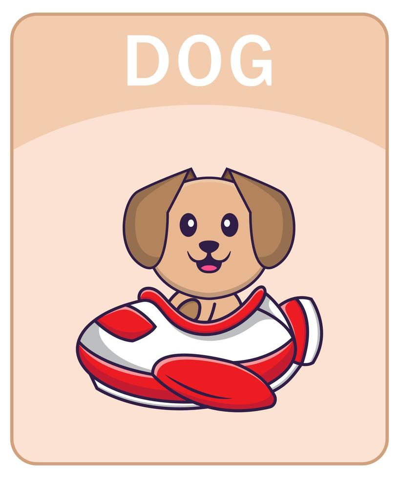 Alphabet flashcard with Cute dog cartoon character. vector