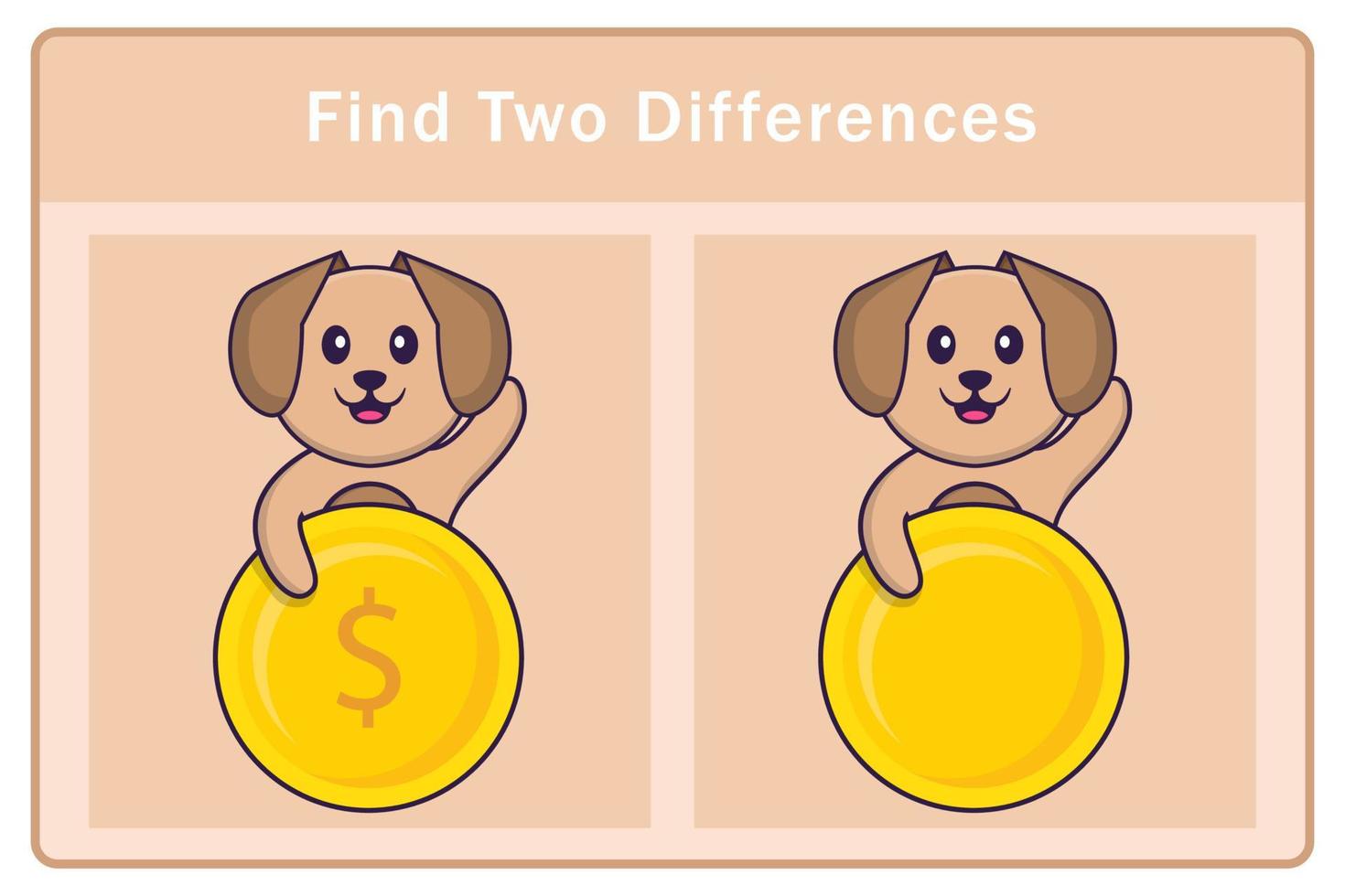 Cute dog cartoon character. Find differences. Educational game for children. Cartoon vector illustration