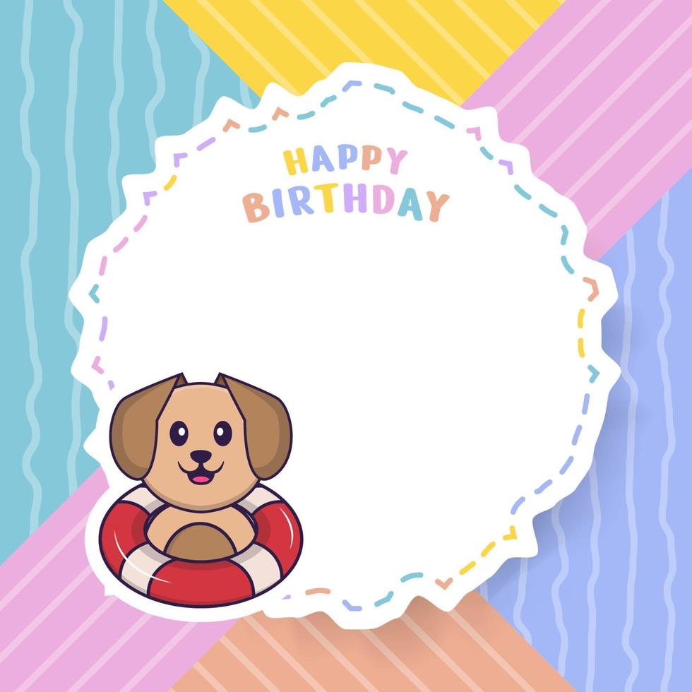 Happy Birthday greeting card with Cute dog cartoon character. Vector Illustration