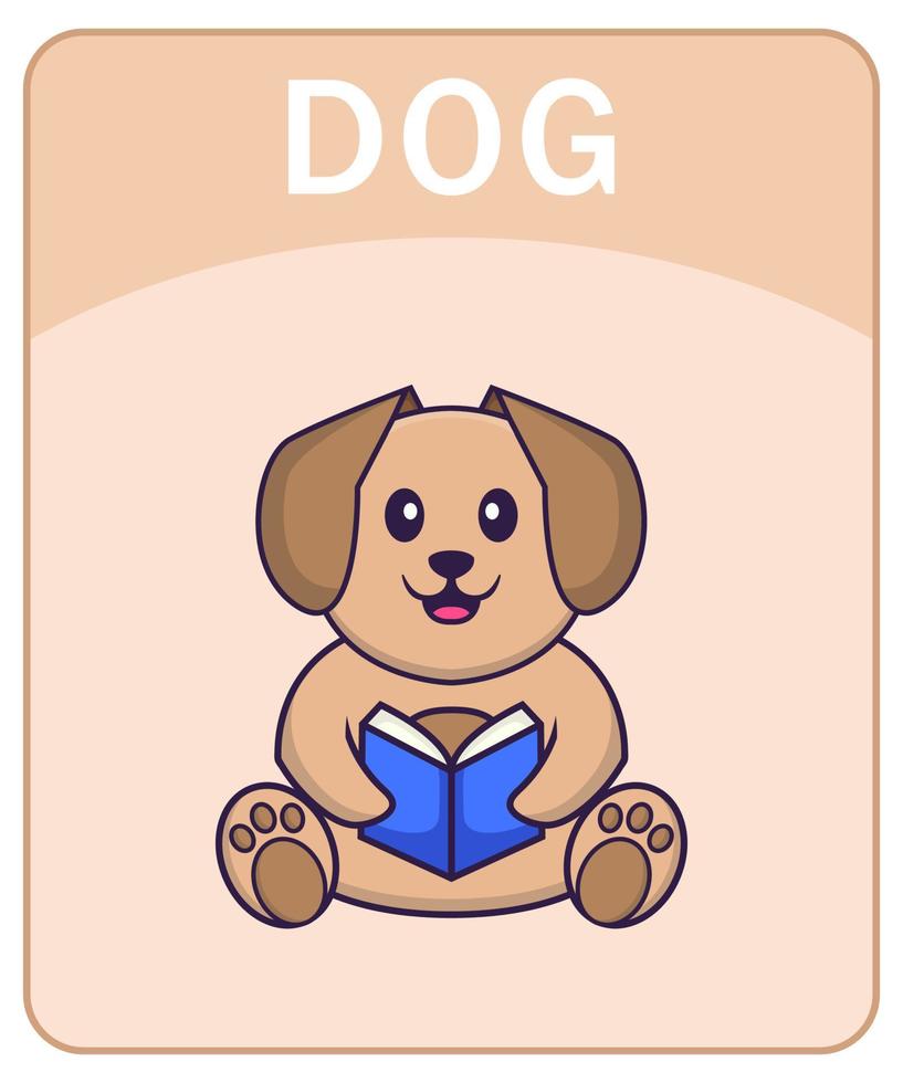 Alphabet flashcard with Cute dog cartoon character. vector