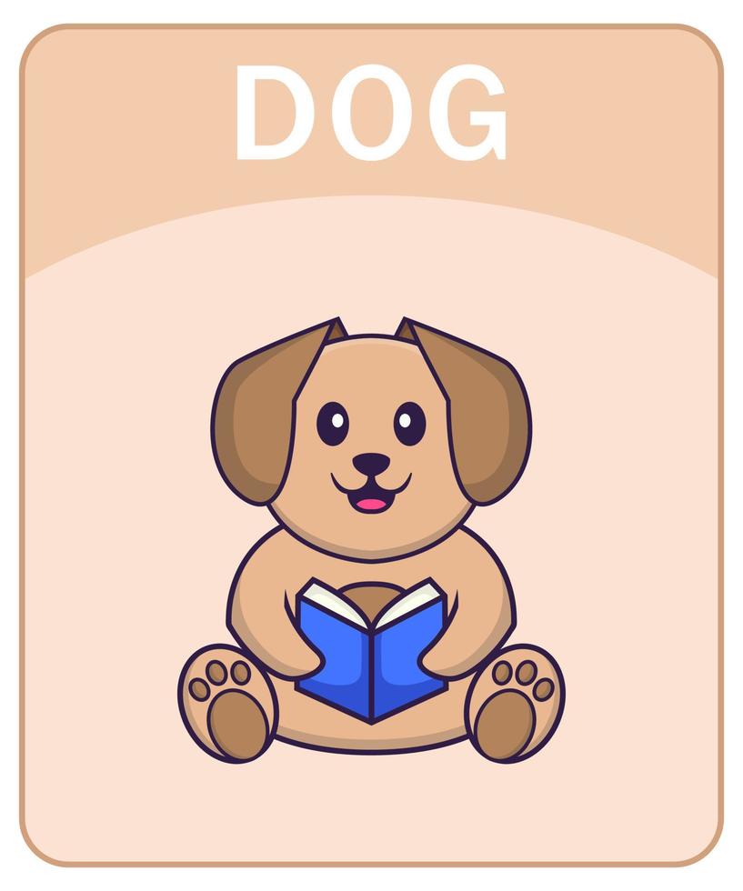 flashcard del alfabeto con personaje de dibujos animados lindo perro. vector