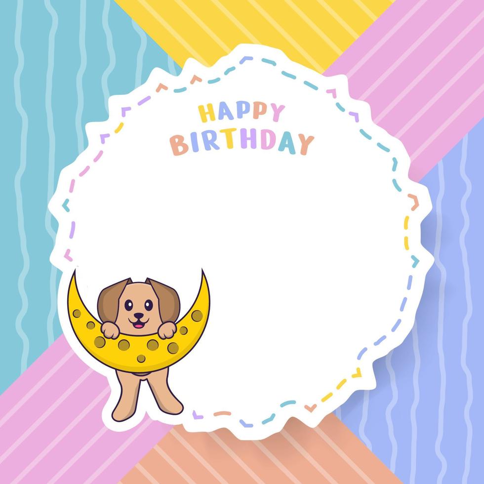 Happy Birthday greeting card with Cute dog cartoon character. Vector Illustration