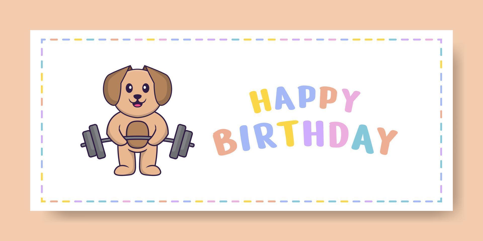 Happy Birthday banner with Cute dog cartoon character. Vector Illustration