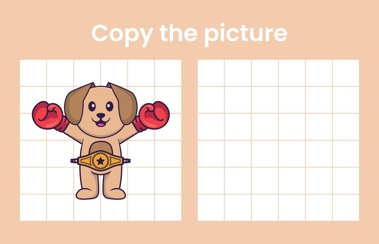 Copy the picture of a cute dog. Educational game for children. Cartoon vector illustration