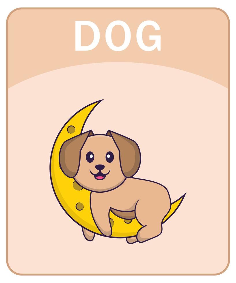 Alphabet flashcard with Cute dog cartoon character. vector