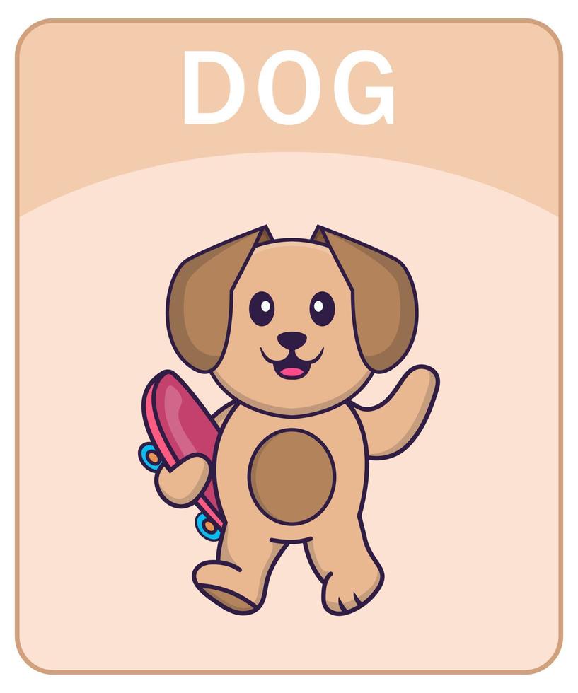 Alphabet flashcard with Cute dog cartoon character. vector