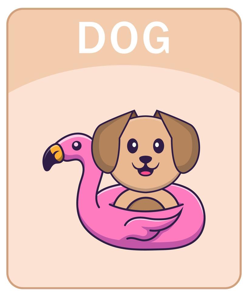 Alphabet flashcard with Cute dog cartoon character. vector