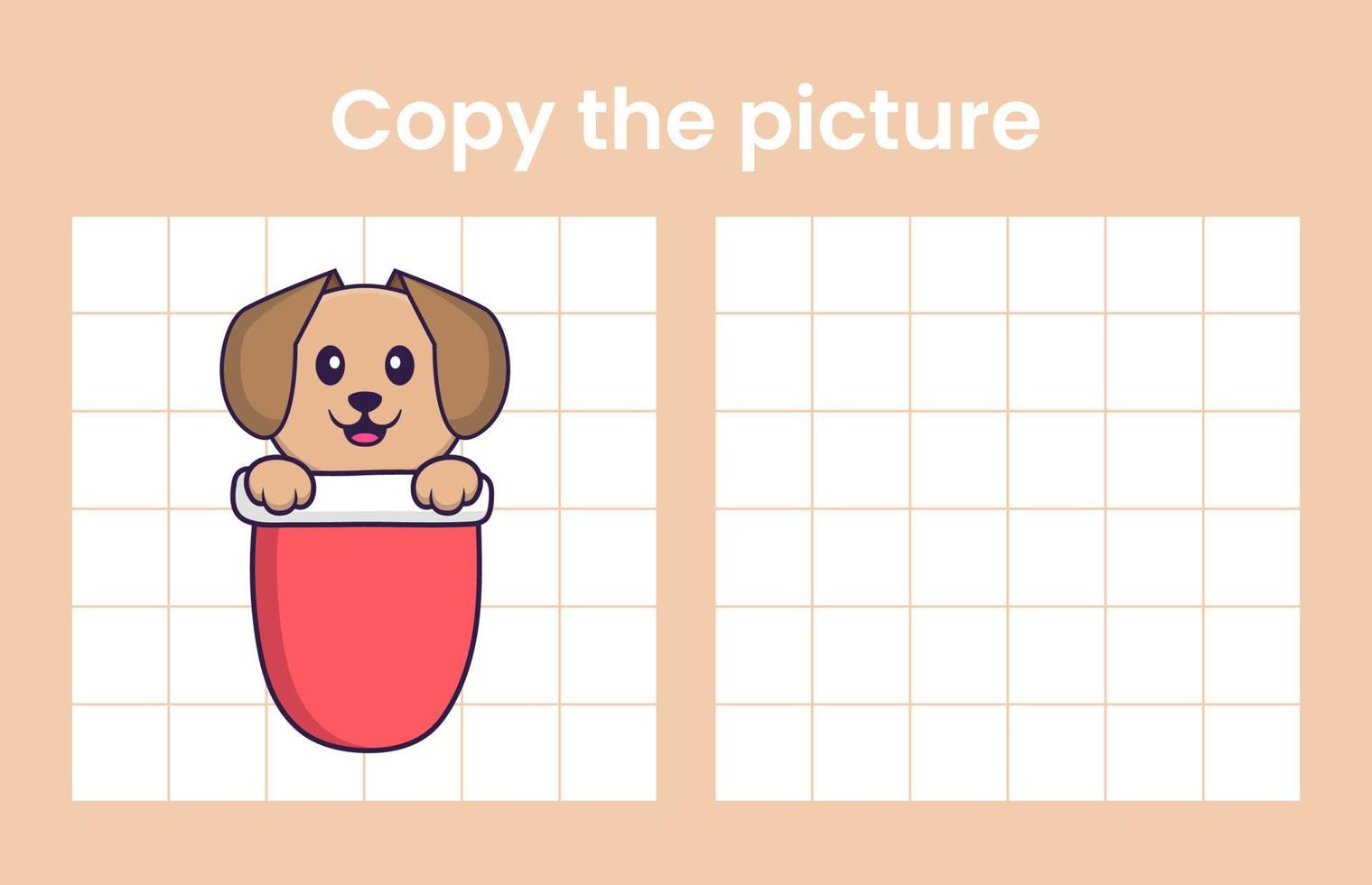 Copy the picture of a cute dog. Educational game for children. Cartoon vector illustration