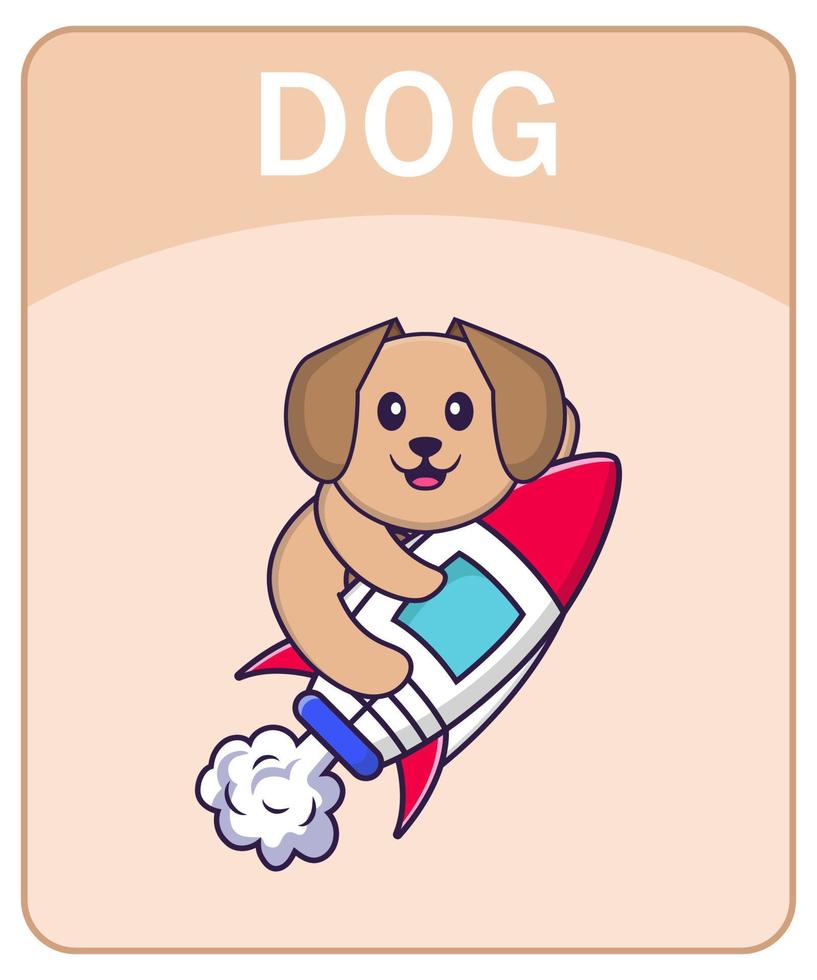 Alphabet flashcard with Cute dog cartoon character. vector