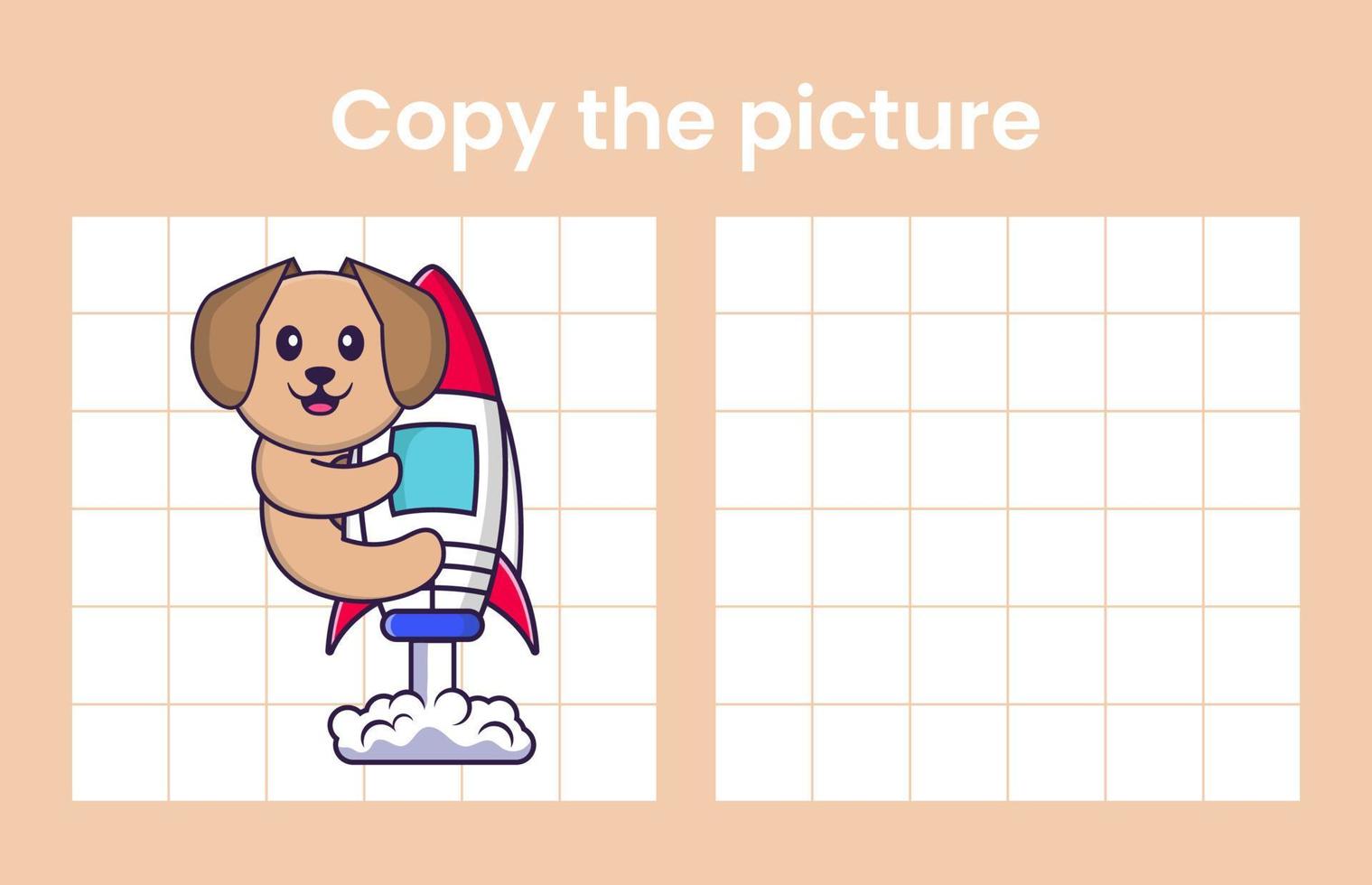 Copy the picture of a cute dog. Educational game for children. Cartoon vector illustration