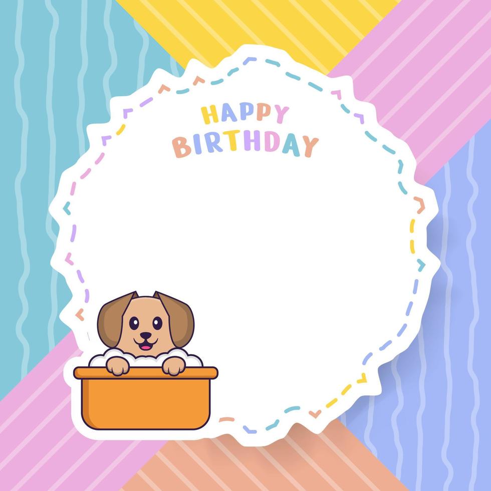 Happy Birthday greeting card with Cute dog cartoon character. Vector Illustration