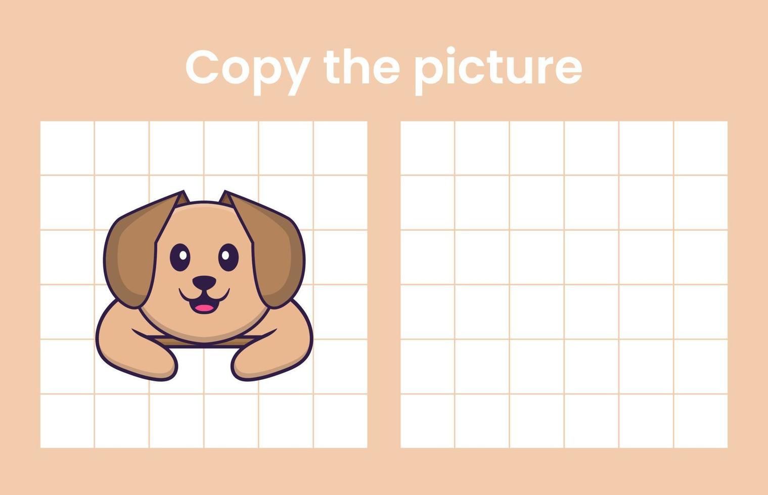 Copy the picture of a cute dog. Educational game for children. Cartoon vector illustration