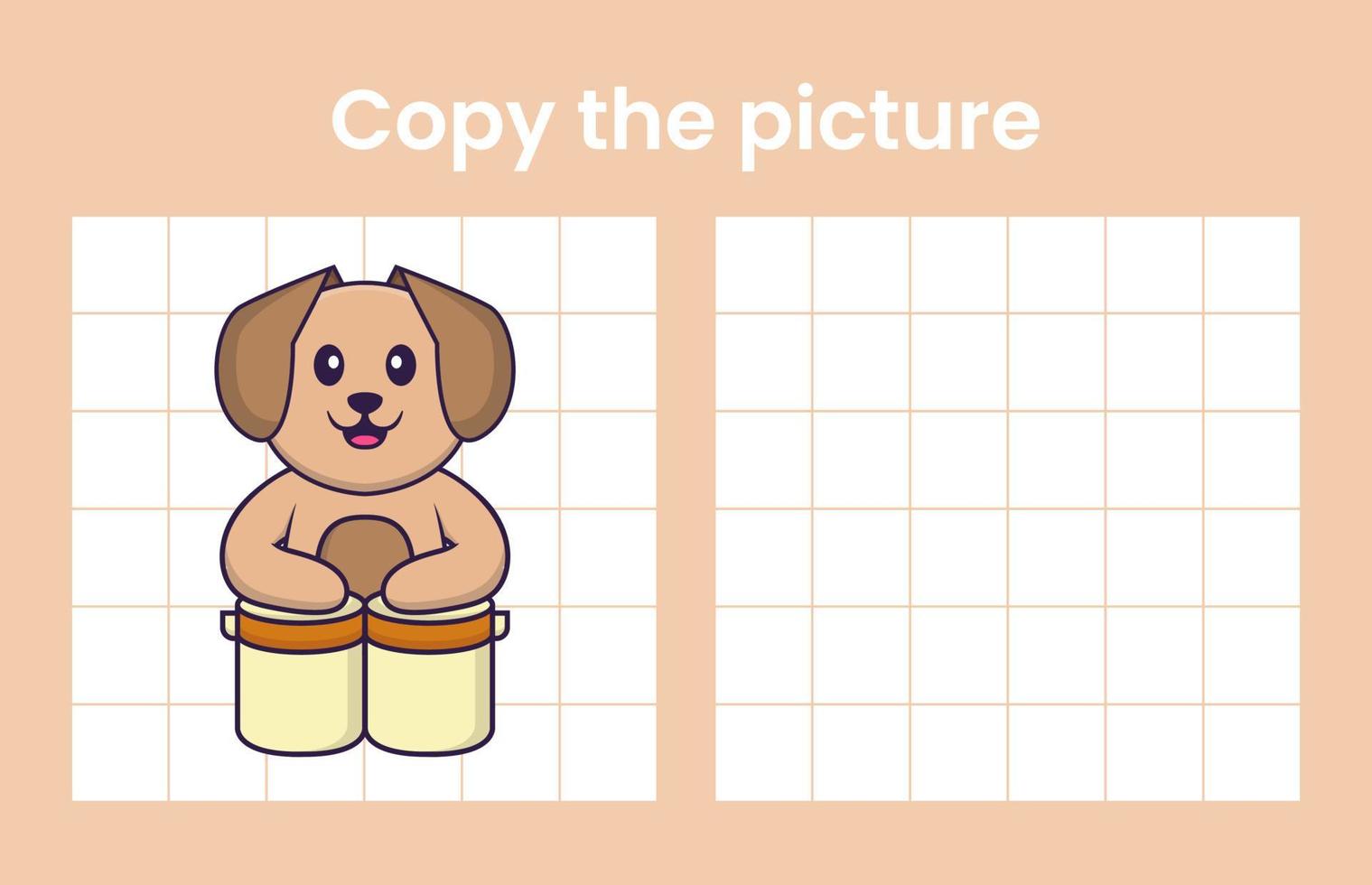 Copy the picture of a cute dog. Educational game for children. Cartoon vector illustration