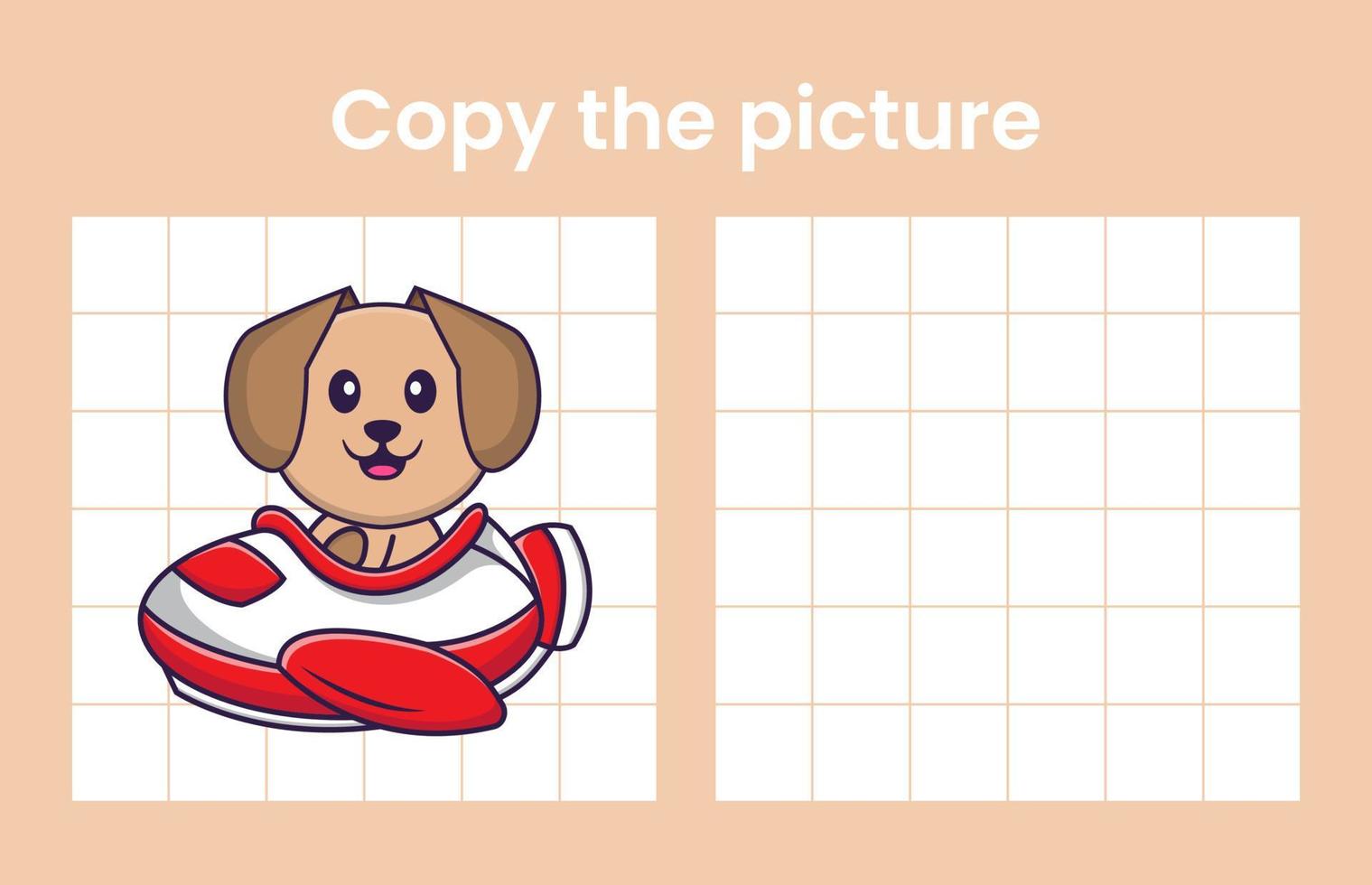 Copy the picture of a cute dog. Educational game for children. Cartoon vector illustration