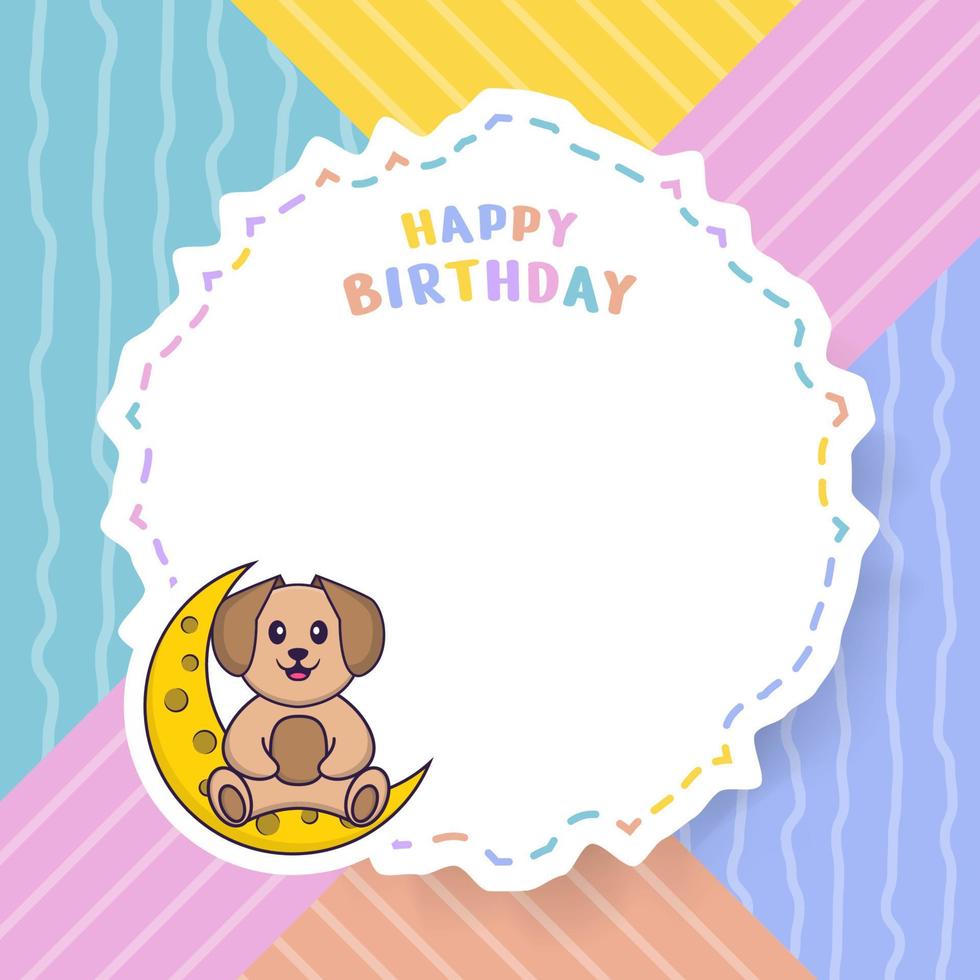 Happy Birthday greeting card with Cute dog cartoon character. Vector Illustration