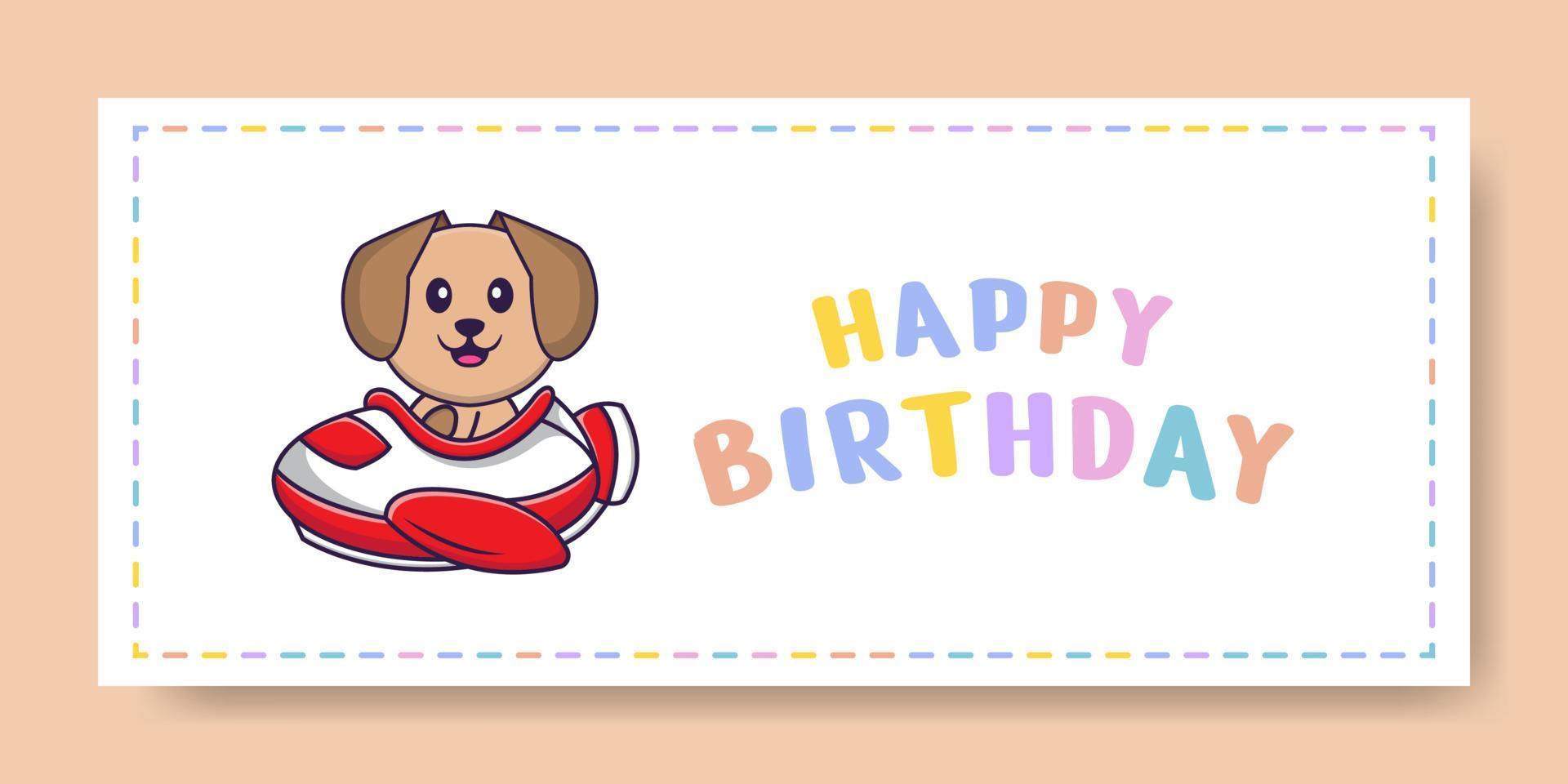 Banner de feliz cumpleaños con personaje de dibujos animados de perro lindo. ilustración vectorial vector