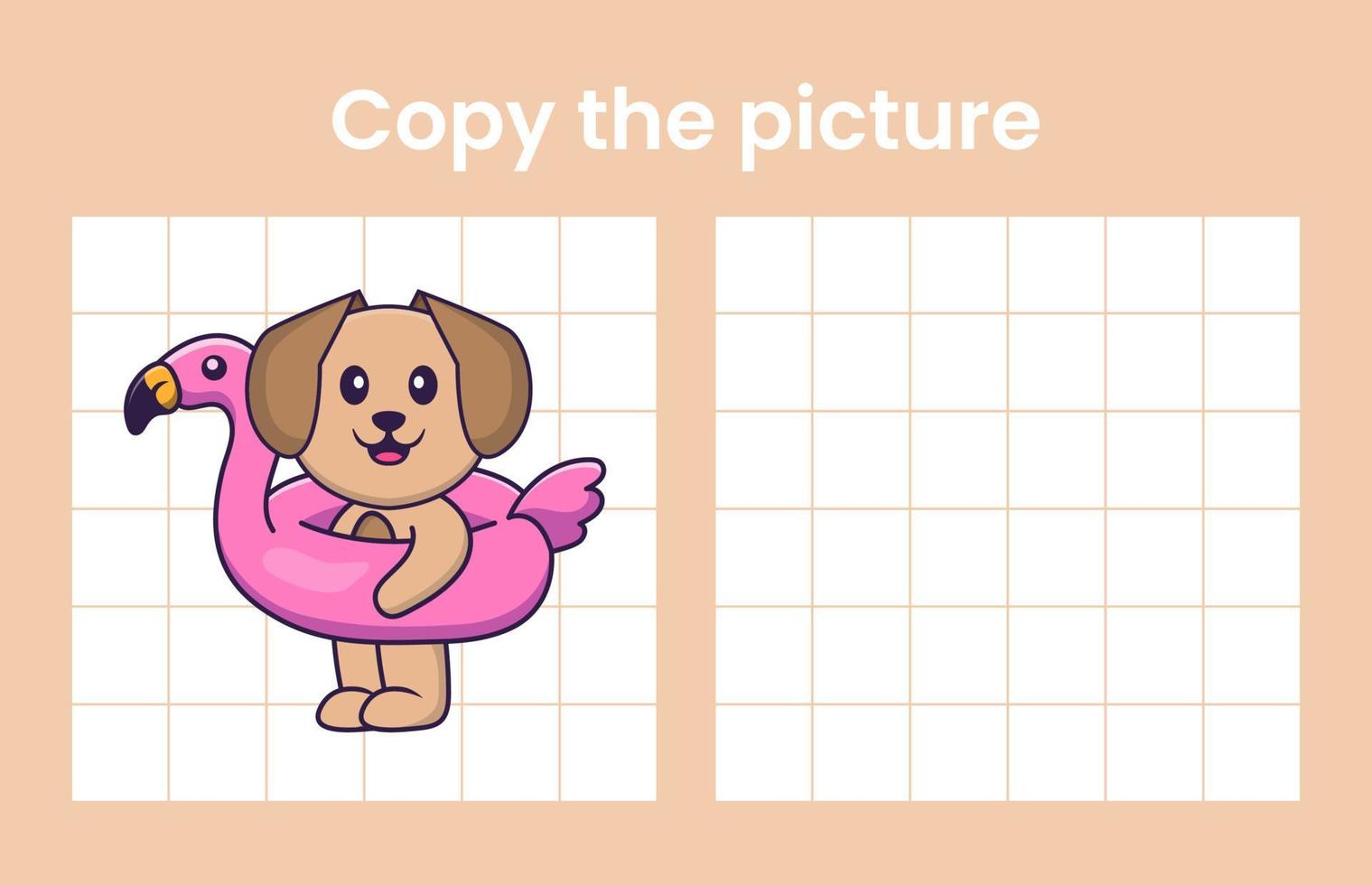 Copy the picture of a cute dog. Educational game for children. Cartoon vector illustration