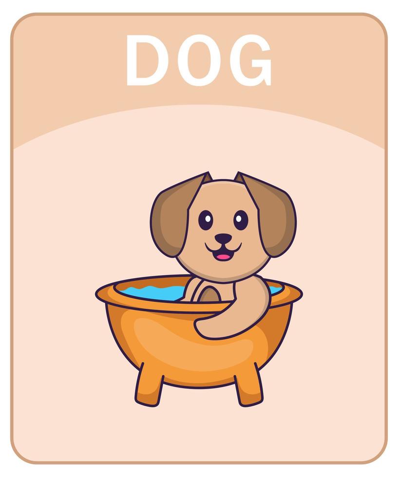 Alphabet flashcard with Cute dog cartoon character. vector