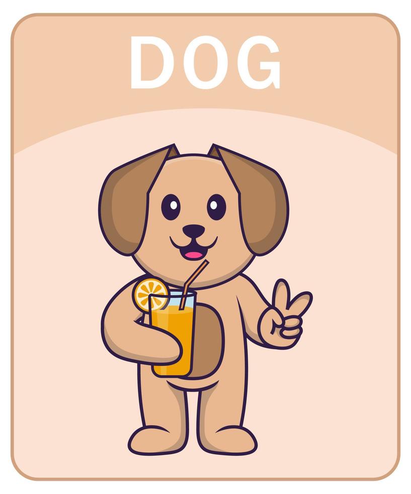 Alphabet flashcard with Cute dog cartoon character. vector