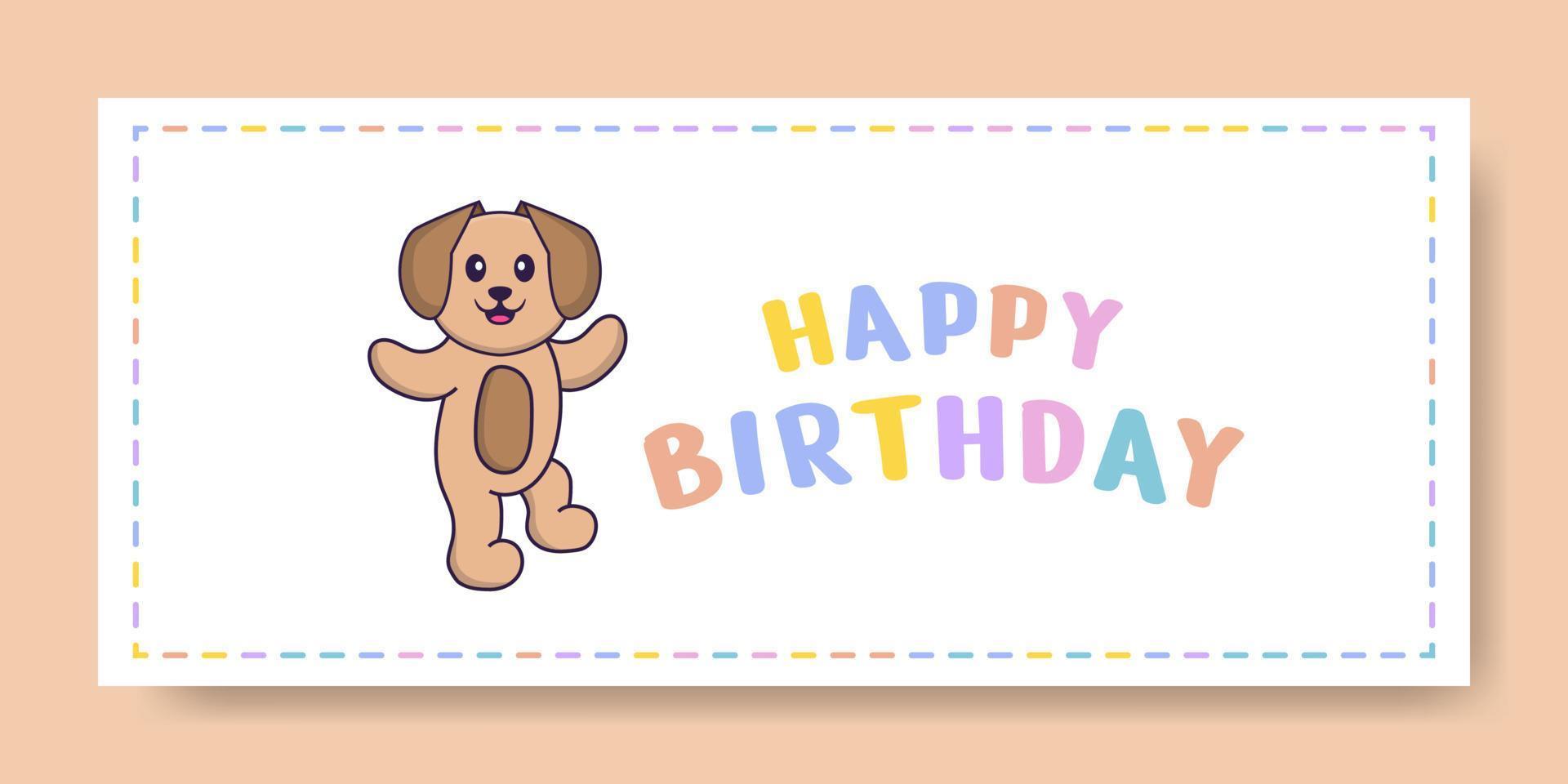 Happy Birthday banner with Cute dog cartoon character. Vector Illustration