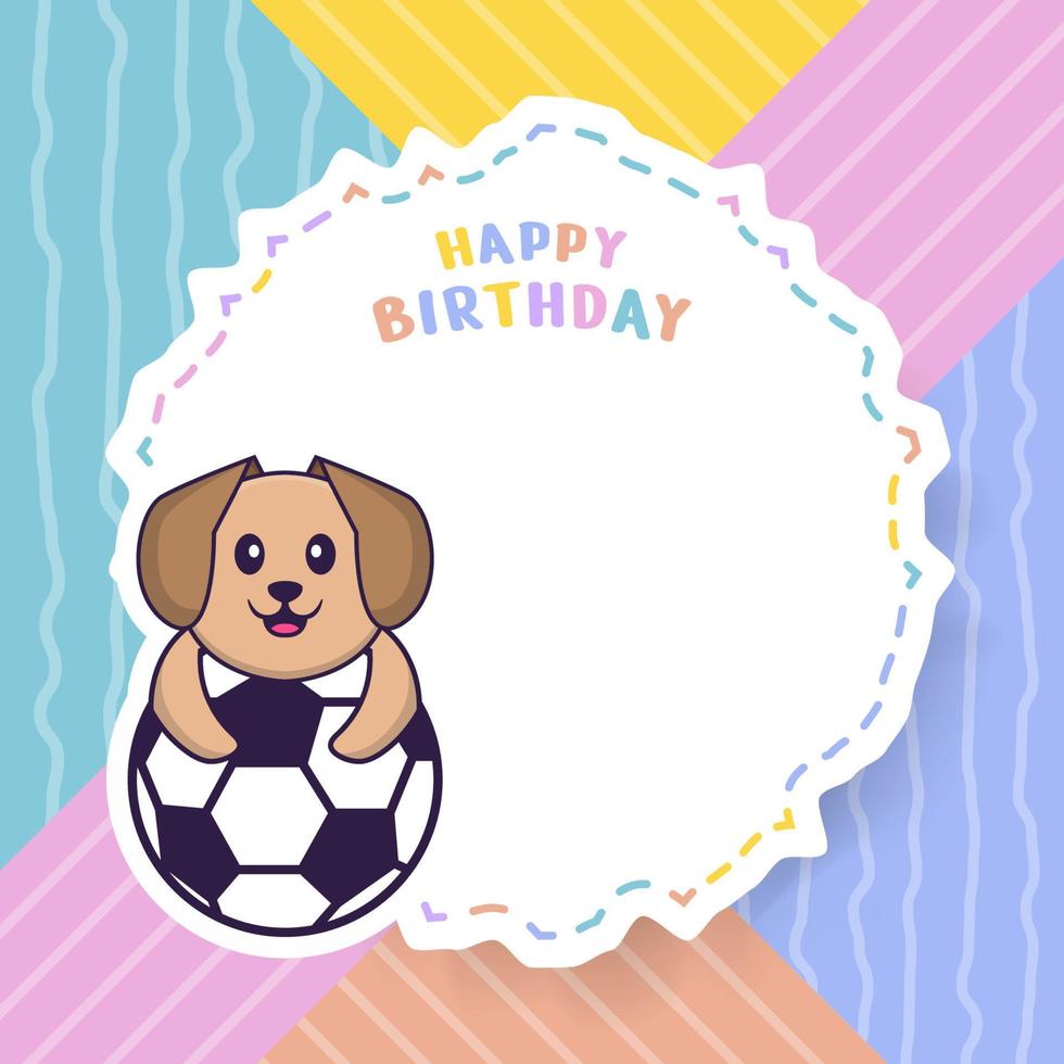 Happy Birthday greeting card with Cute dog cartoon character. Vector Illustration