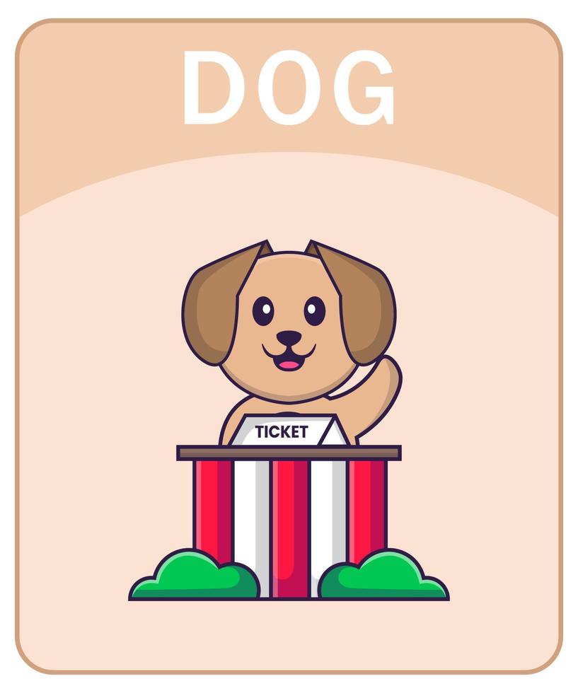 Alphabet flashcard with Cute dog cartoon character. vector