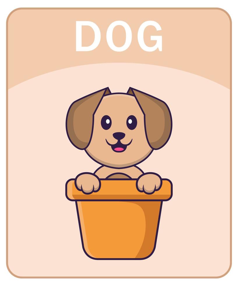 Alphabet flashcard with Cute dog cartoon character. vector